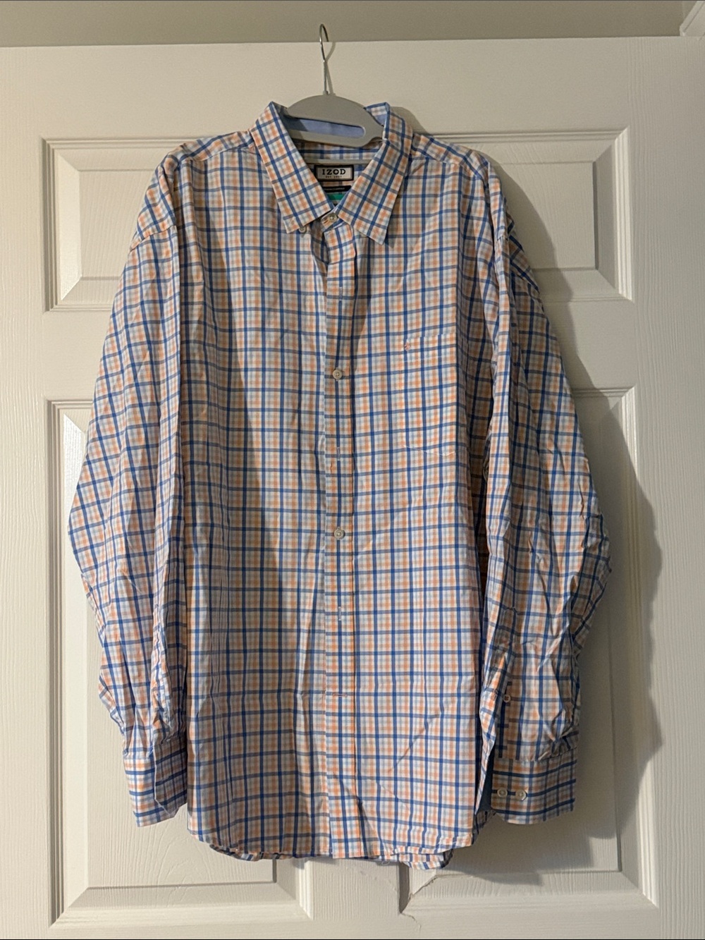 Izod Men's Plaid Button-Up Shirt in Blue and Peach
